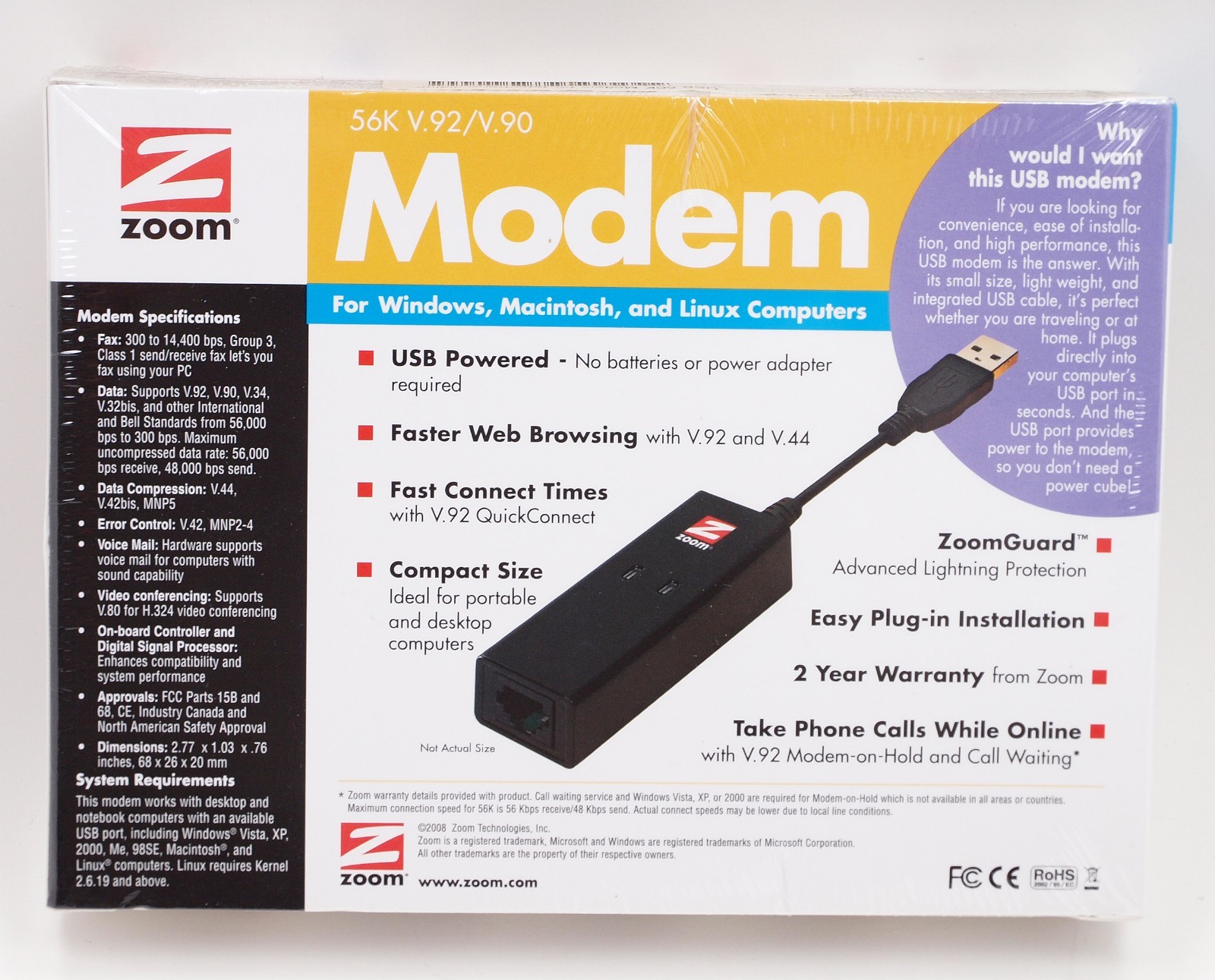 NEW Zoom 3095 USB Mini External Modem - USB - 1 x RJ-11 Phone Line - 56 Kbps