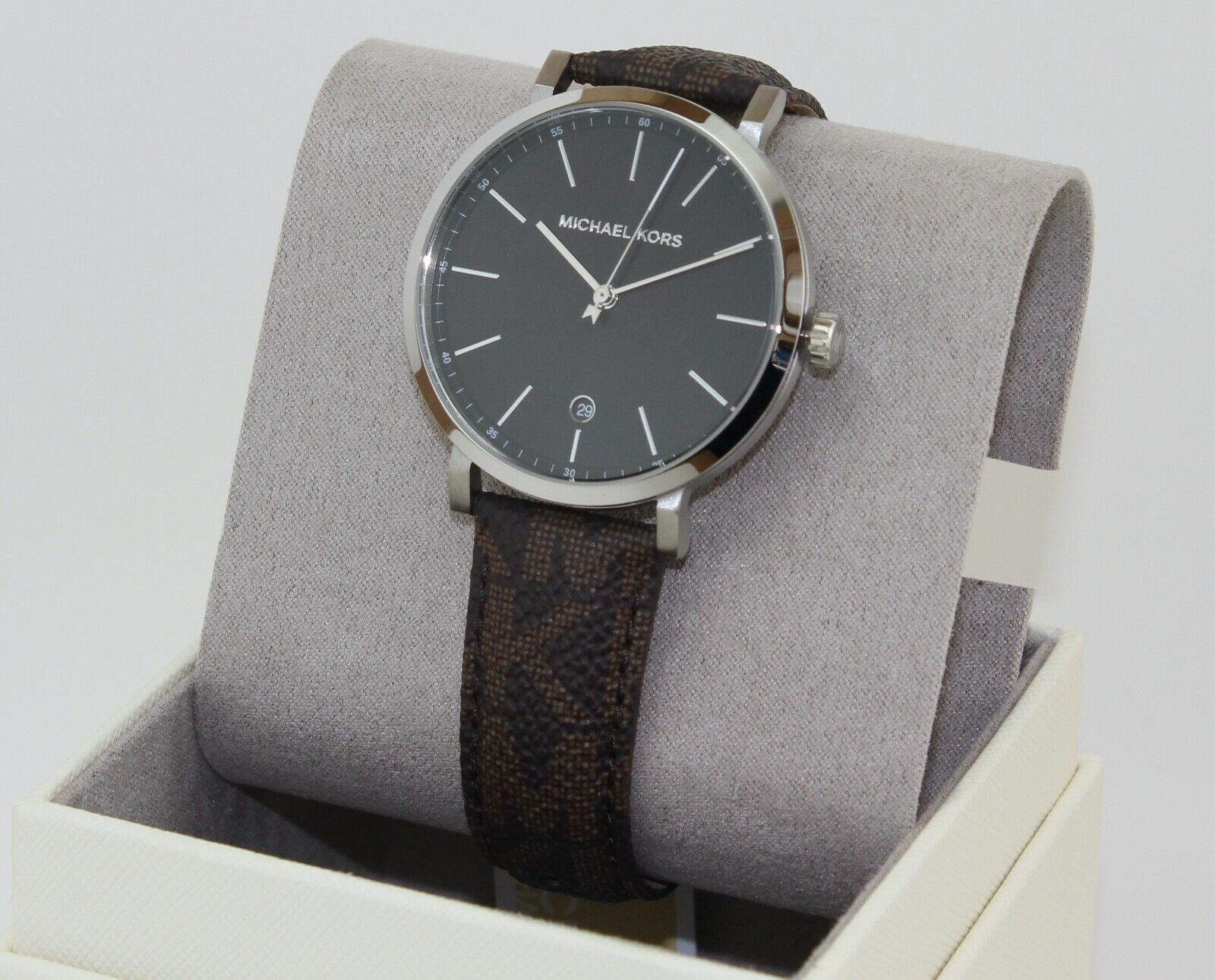 NEW AUTHENTIC MICHAEL KORS IRVING SILVER BROWN MK MONOGRAM NEW AUTHENTIC MICHAEL KORS IRVING SILVER BROWN MK MONOGRAM