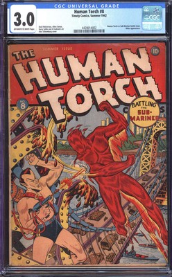 HUMAN TORCH #8 CGC 3.0 OW/WH PAGES // HUMAN TORCH VS SUB-MARINER TIMELY 1942
