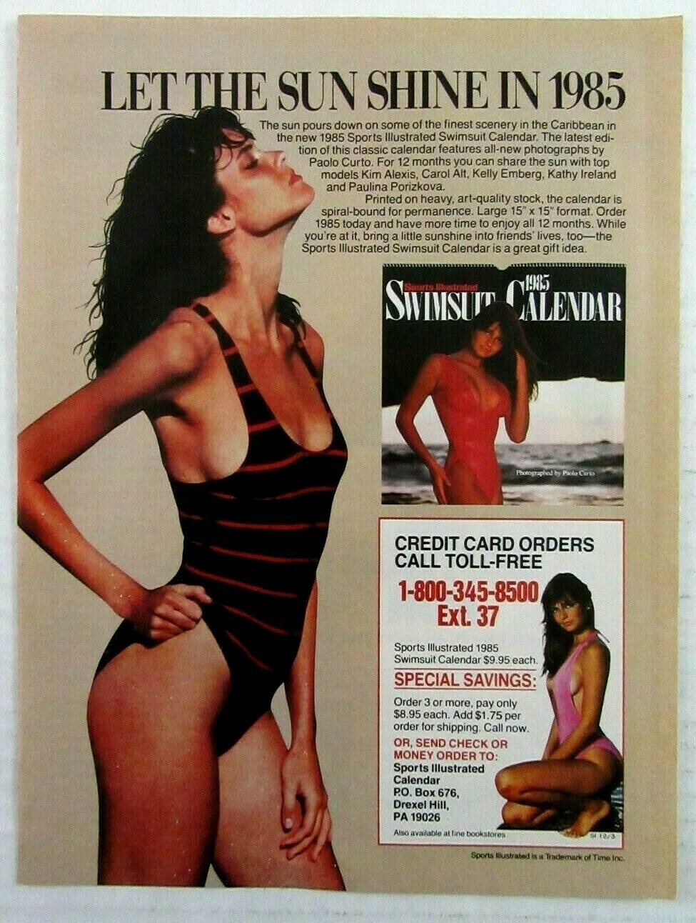 1985 SPORTS ILLUSTRATED SWIMSUIT CALENDAR Offer Magazine Ad