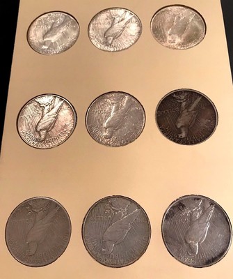 Unique 1921-1935 Peace Dollar Complete Set, High Grade Rainbow,Gold, Rose Toning