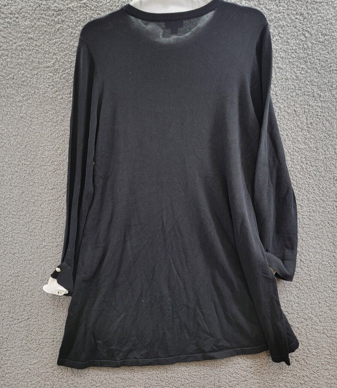 CeCe Ruffle Trim Sweater Dress Women's XL Black/White Crew Neck Pullover L/S - Picture 10 of 15
