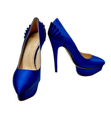 Pre-owned Charlotte Olympia Paloma Blue Silk Satin Platform Pumps 36 Eu/5.5 Us $995