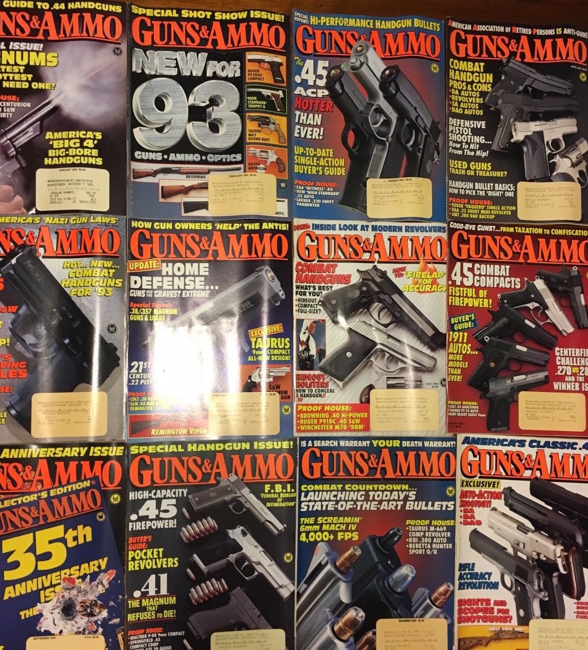 Guns and Ammo complete 1993 collection -12 Vintage issues