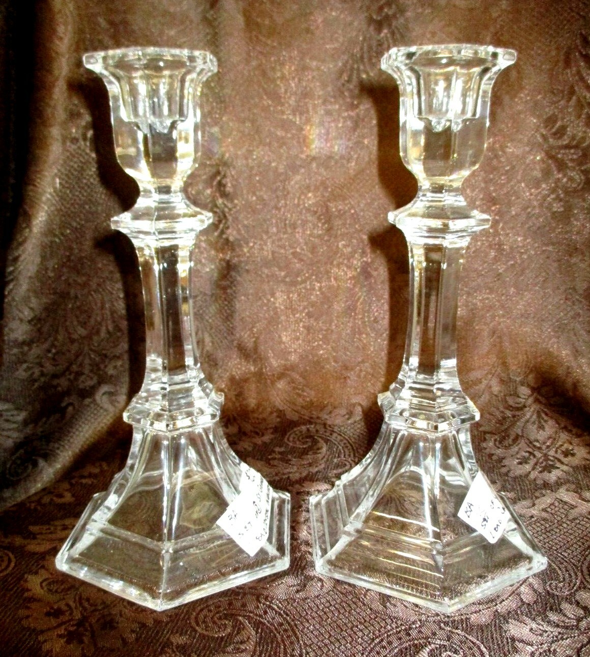 PAIR OF ST. GEORGE LEAD CRYSTAL 8 INCH CANDLESTICKS great condition!