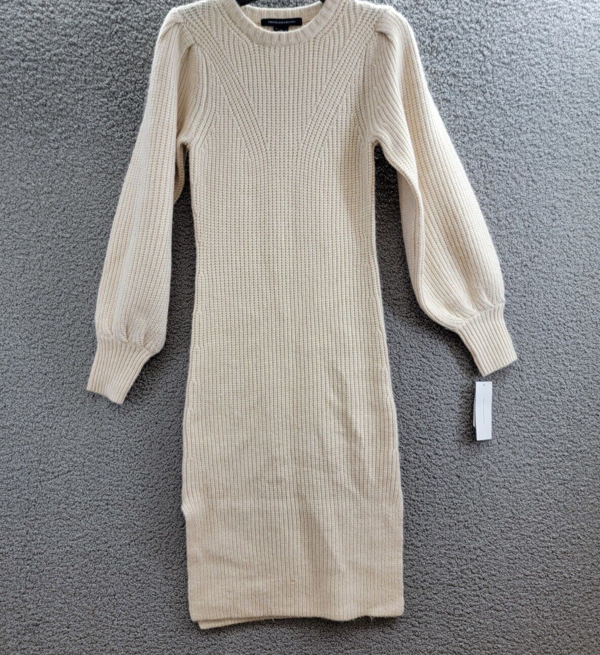 French Connection Kessy Puff Sleeve Sweater Dress Women's S Oatmeal Pullover L/S - Picture 2 of 16