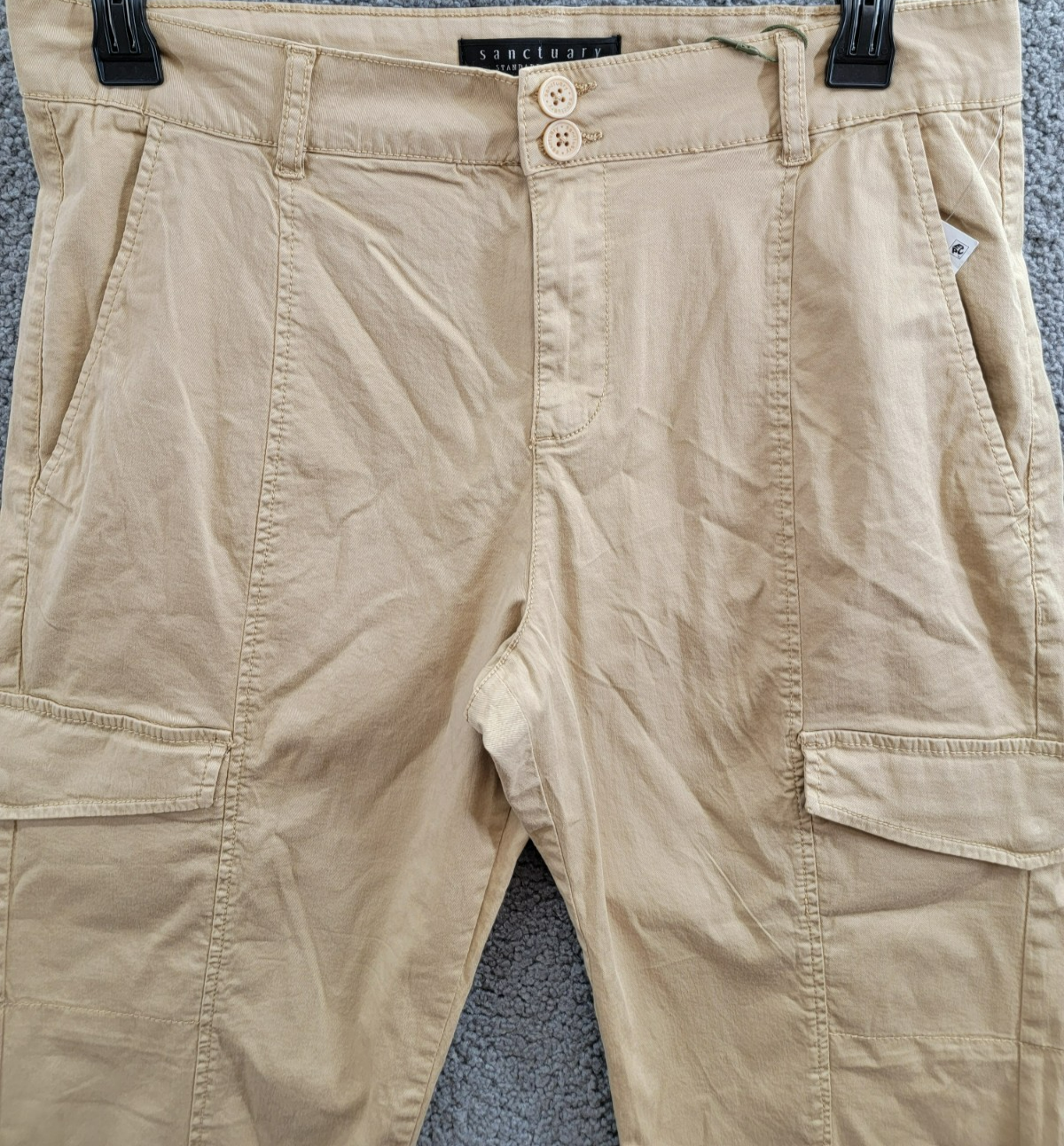 Sanctuary Rebel Cargo Pants Women's 32 True Khaki Tapered Leg Button Zip Closure - Picture 3 of 17