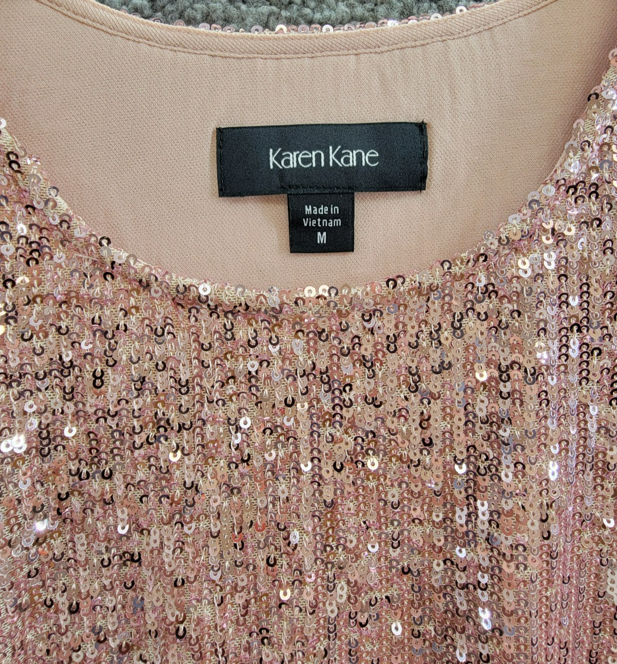 Karen Kane Side Shirred Sequin Top Womens M Pink Round Neck Long Sleeve Pullover - Picture 9 of 15