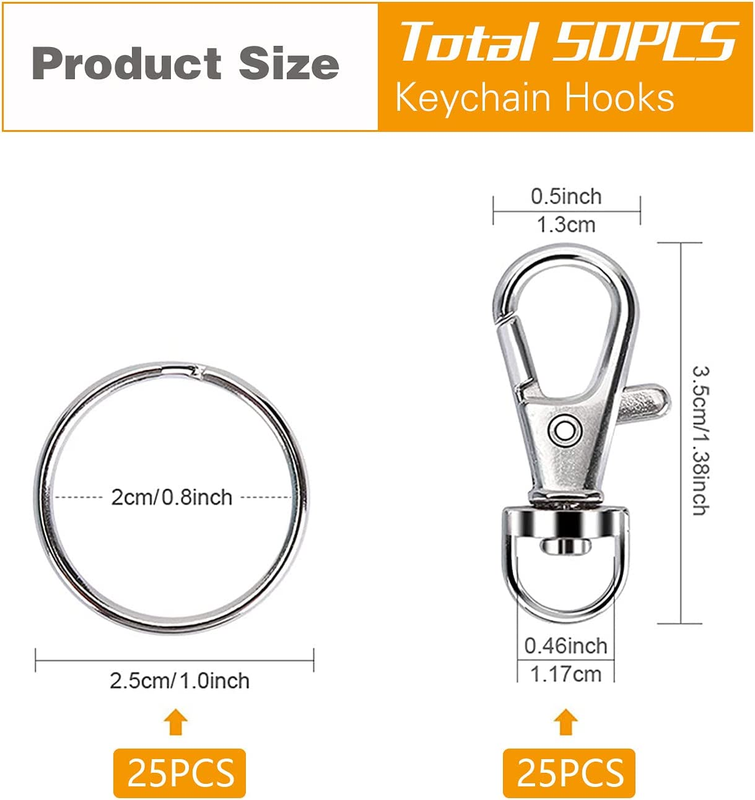 50PCS Premium Swivel Snap Hooks with Key Rings, Metal Swivel Lobster Claw Clasps