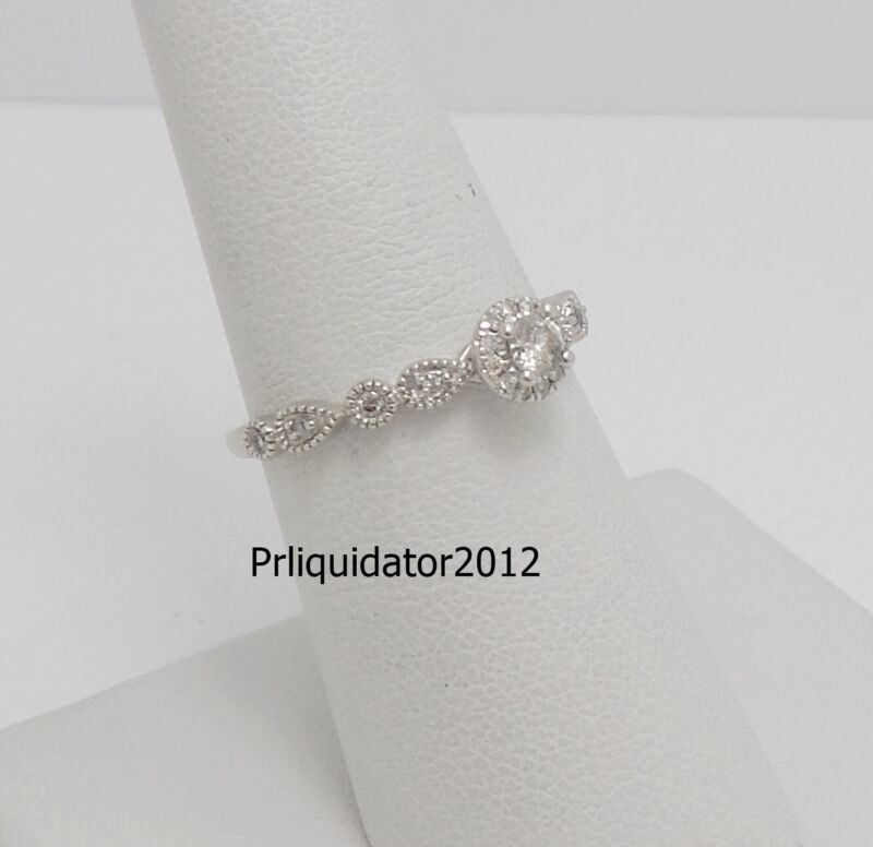 1/4ct Diamond Round Halo Solitaire Engagement Wedding Ring Bridal 10k White Gold
