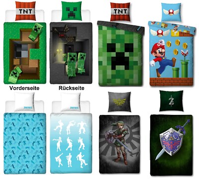 Game Jungen Bettwäsche Set Kinder 135x200 80x80 Minecraft Fortnite Zelda Mario