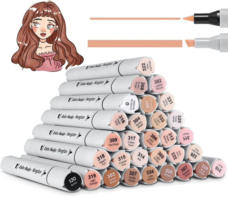 Skin Tone Markers,30 Flesh Colors Alcohol Based Art Markers Pens Set Dual