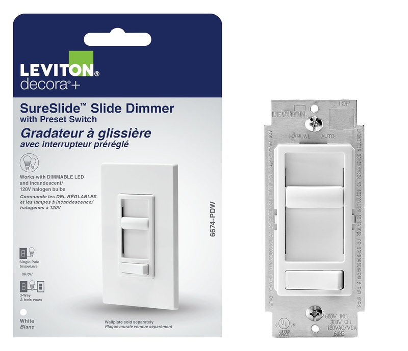 SureSlide Dimmer Switch for Dimmable LED, Halogen and Incandescent Bulbs, 6674-P