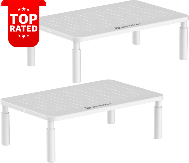 Height Adjustable Monitor Stand 2 Pack Ergonomic Riser Vented Metal White