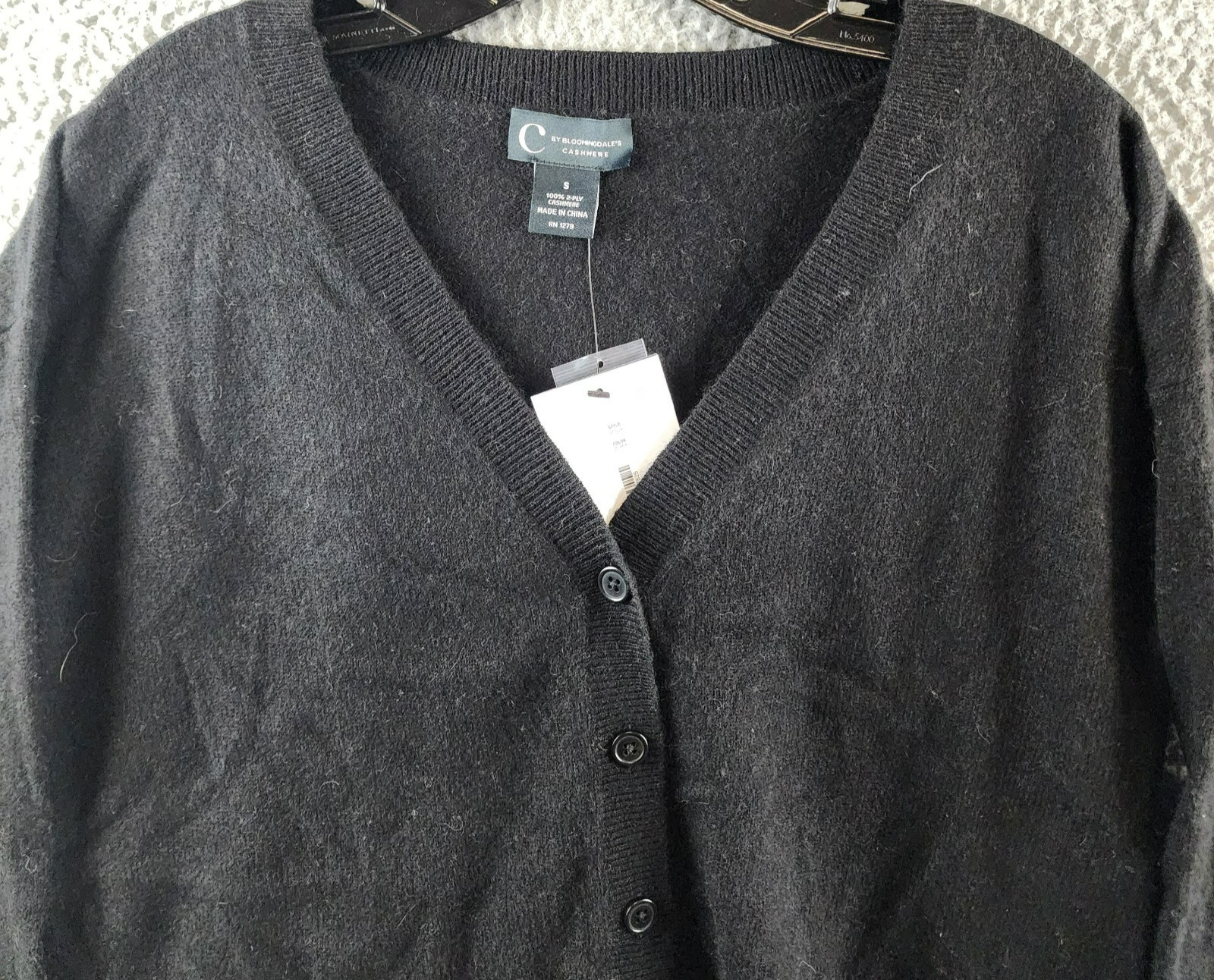 C by Bloomingdale's Cashmere V-Neck Cardigan Women's S Black Button Front L/S - Picture 3 of 13