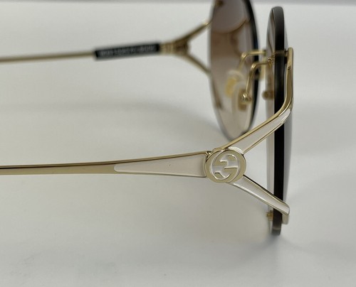 Pre-owned Gucci Women's Round Frame Sunglasses Gold Metal Brown Gradient Lens