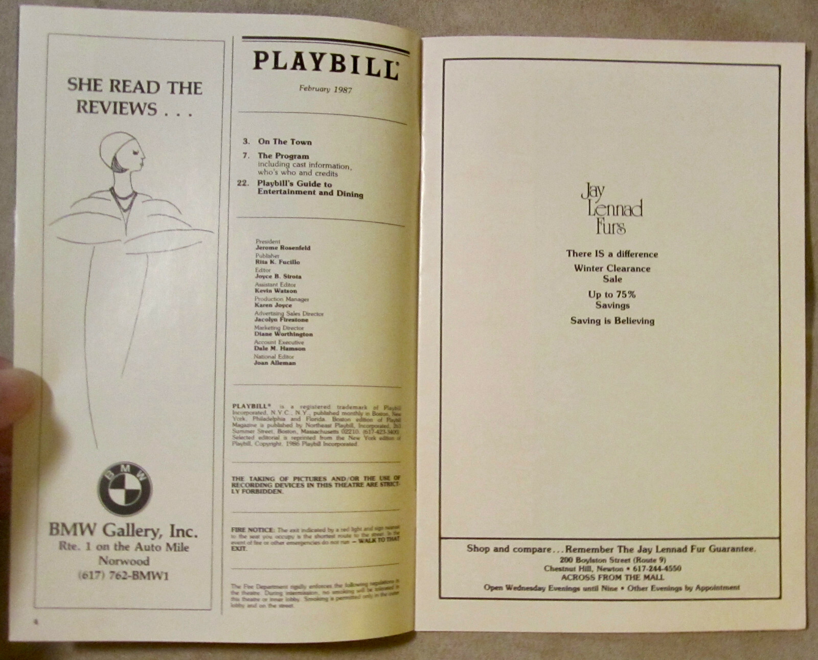 Playbill  Feb. '87,Terrace Room Cabaret Presents 