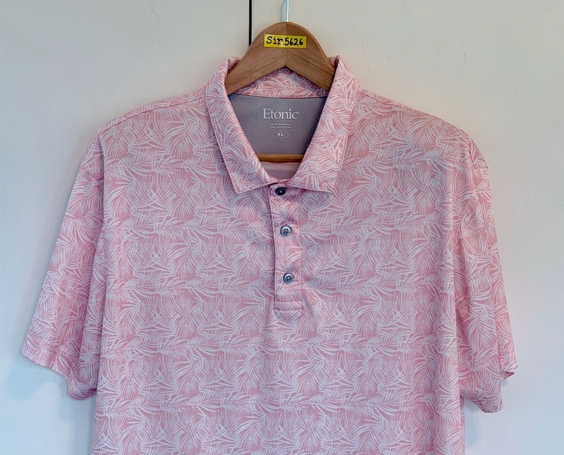 Etonic Men's XL Pink White Palm Leaf Print Golf Polo Shirt