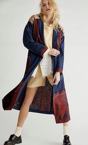 

Free People Indigo Dreams Лоскутная куртка-дастер с джинсовым узором в стиле пэчворк  NWT, Blue wine red coral gray, Free People Idigo Dreams