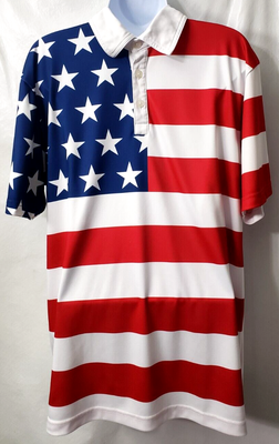 Loudmouth Golf Polo Shirt M Men Red White Blue American Flag Patriotic July 4th