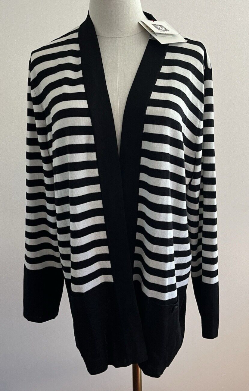 【BAON】[unisex] Horiring Punching Stripe Over Cardigan Rib-knit Cardigan - Black/striped - Ladies | H&M US