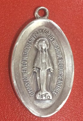 Solid 925 Sterling Silver Oval Pendant Antiqued Miraculous Medal 42mm x 25mm