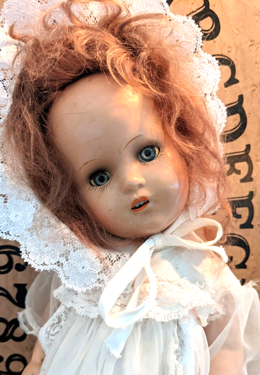 ANTIQUE CREEPY COMPOSITION Haunted Horror DOLL Sleep eyes 16