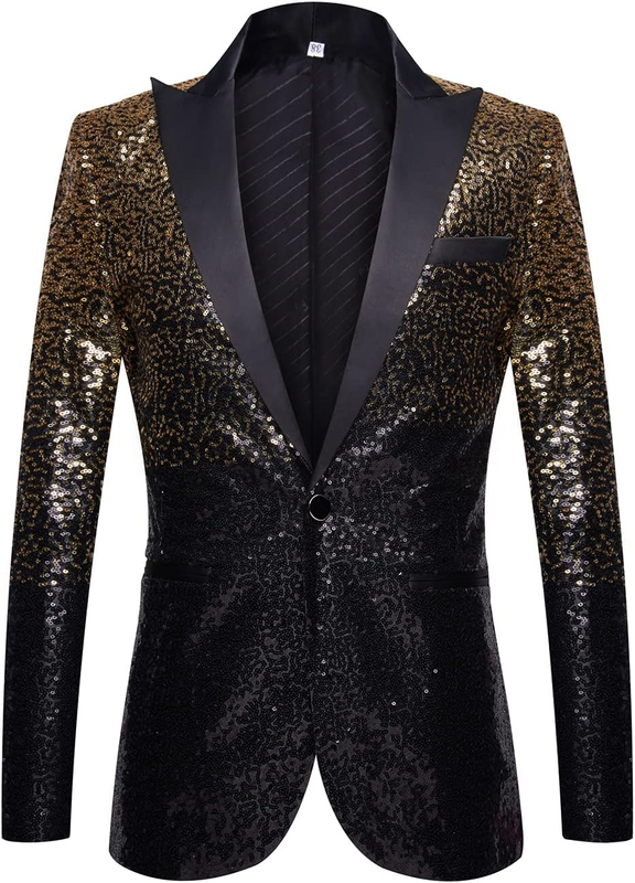 Men'S Slim Fit Shiny Sequins One Button Suit Jacket Blazer Tuxedo for Dinner Pro