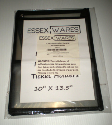 5-Pack dual pocket hanging job ticket holder 10X13.5'' clear black new nib