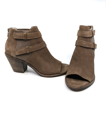 Eileen Fisher Leather Booties Brown Suede Open Toe Zipper Back