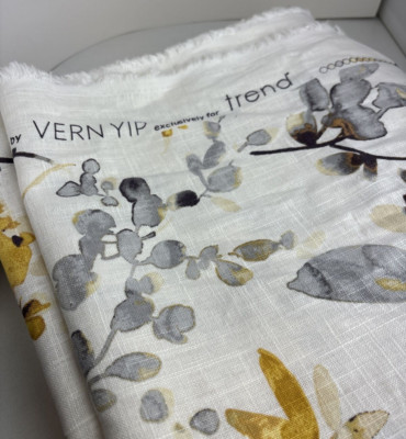 Vern Yip Trend Floral Grey Gold Upholstery / Drapery Fabric 5 Yards X 56 