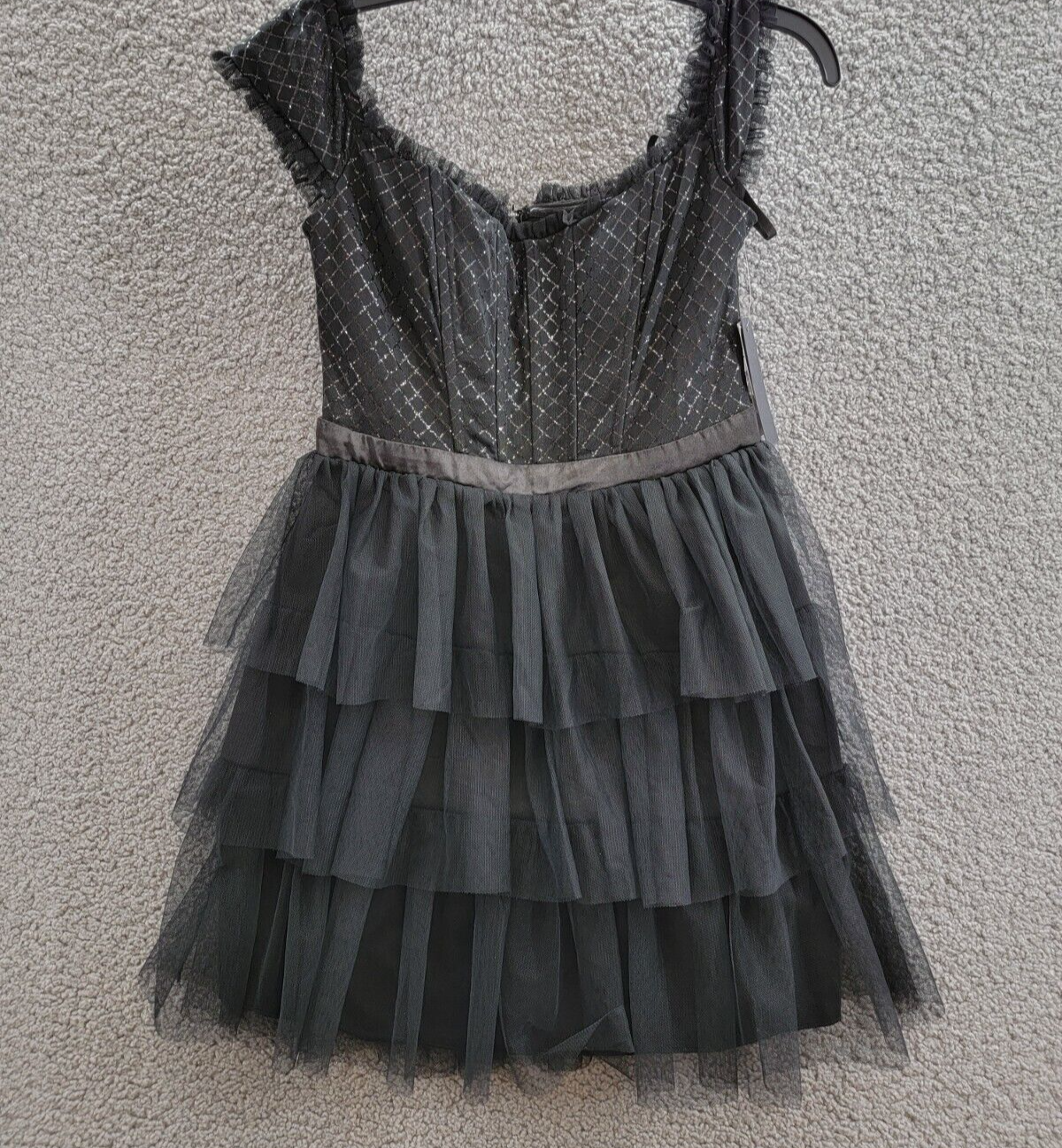 City Studio Tiered Mesh Off-The-Shoulder Fit & Flare Dress Juniors' 9/10 Black - Picture 2 of 16