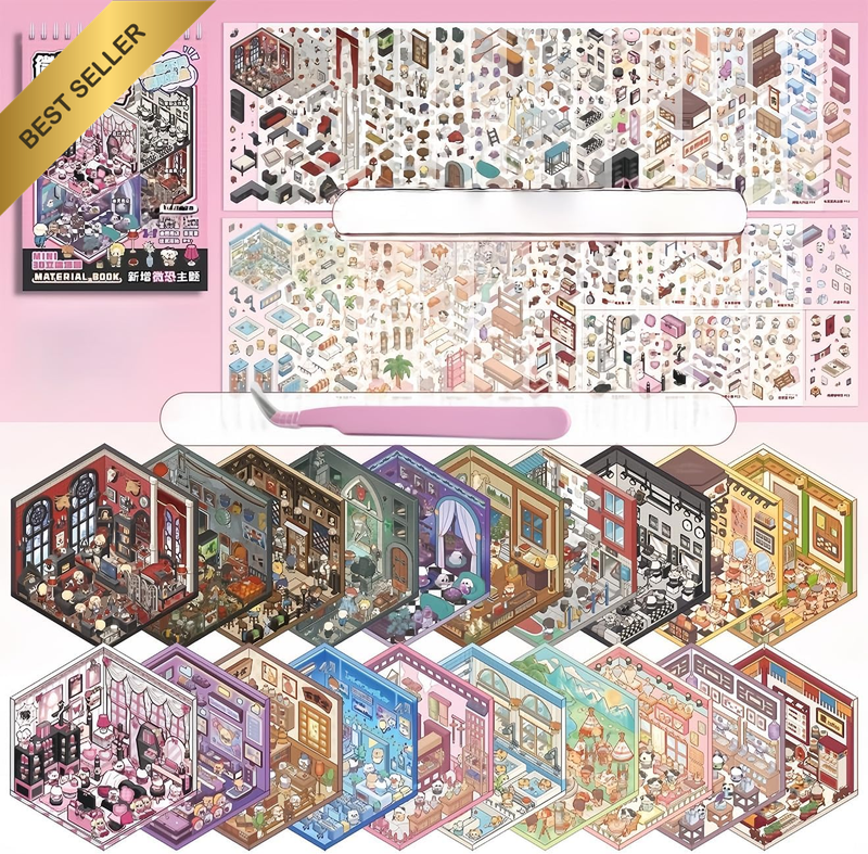 20 Sets 3D Scene Stickers DIY 3D House Stickers Horror Series Scene Collection B