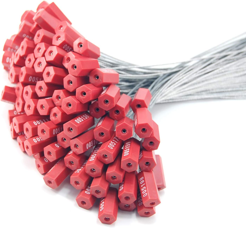 50 Numbered Steel Cable Security Seals - Metal Wire Tamper Seals, Pull Tight Cab