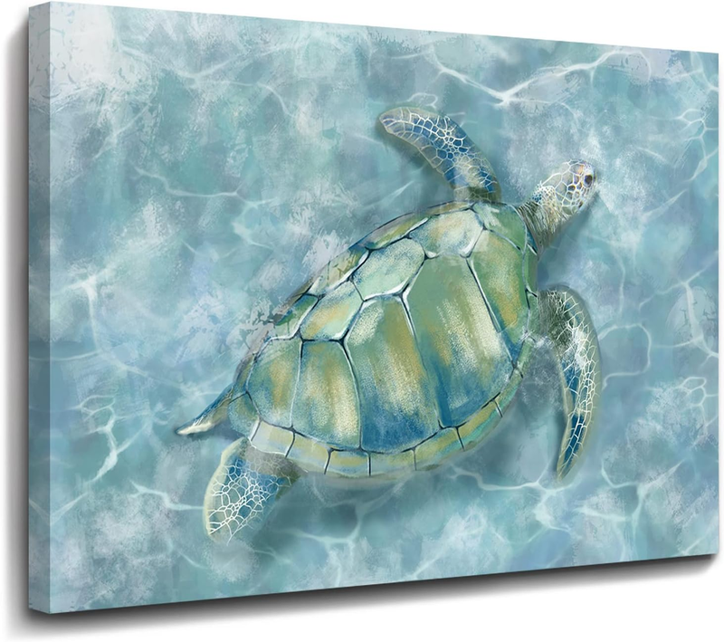 Sea Turtle Canvas Wall Art - Blue & Green Decor for Bedroom & Bathroom 24x36