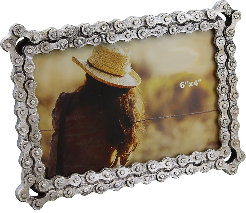 Bicycle / Motorcycle Chain Picture Frame 4" X 6" Photo - Faux Bike Chain