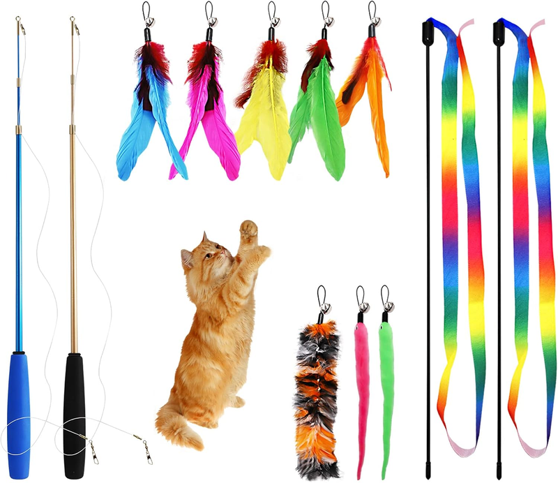 12PCS Interactive Kitten Toys, Retractable Indoor Cat Wand Toy...