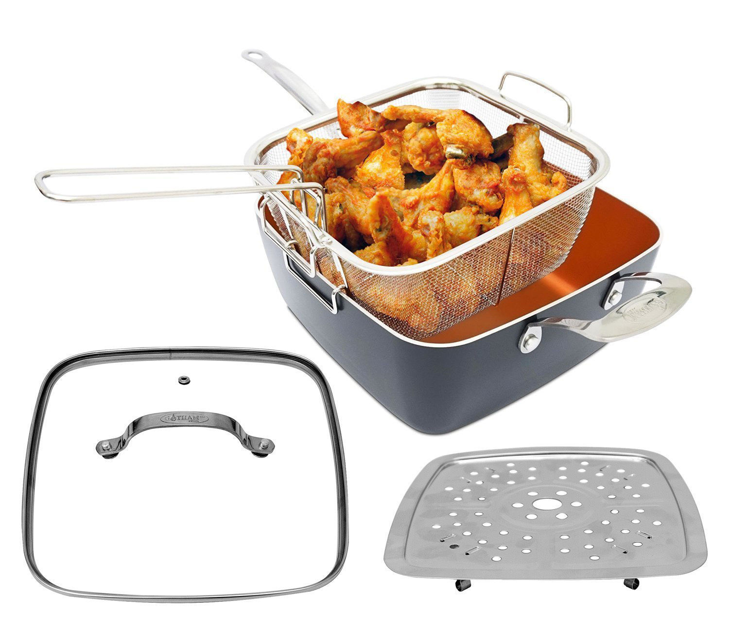 Gotham Steel TiCerama Copper Deep Square 9.5 Frying Pan 4 Piece Set w Lid NEW eBay