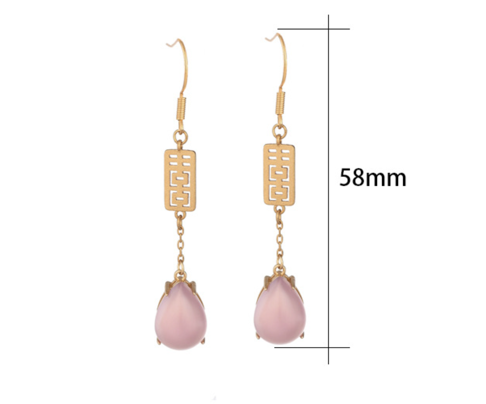 Pink Jade Drop Dangle Boho Earrings Ethnic Teardrop 18K Gold Plated Gemstone