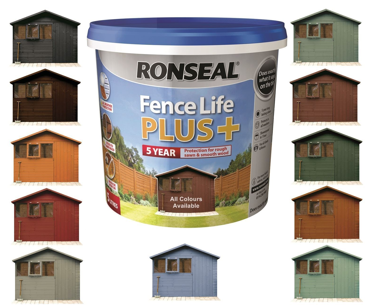 Ronseal 9L Fence Life Plus Garden Shed & Fence Paint UV Potection-All ...