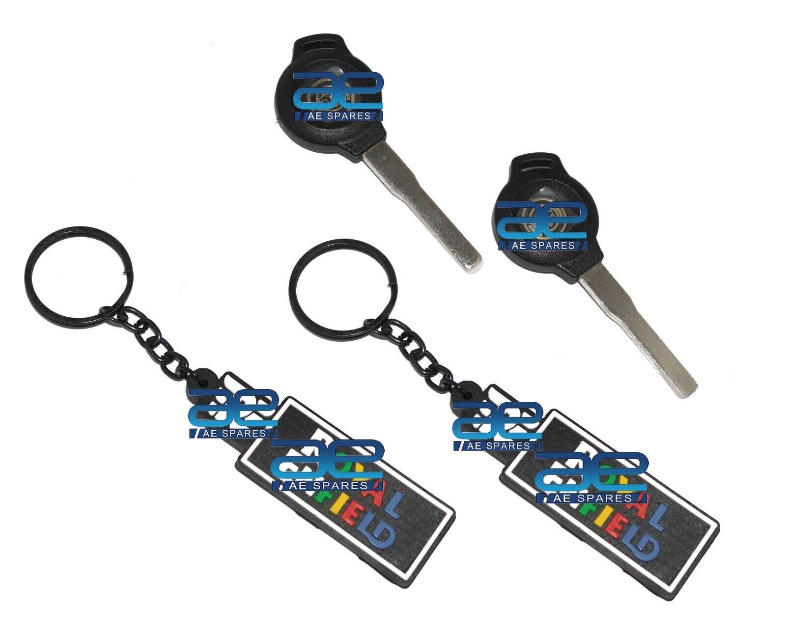 Pair Blank Key & Keyring For Royal Enfield Interceptor Continental Gt 650  