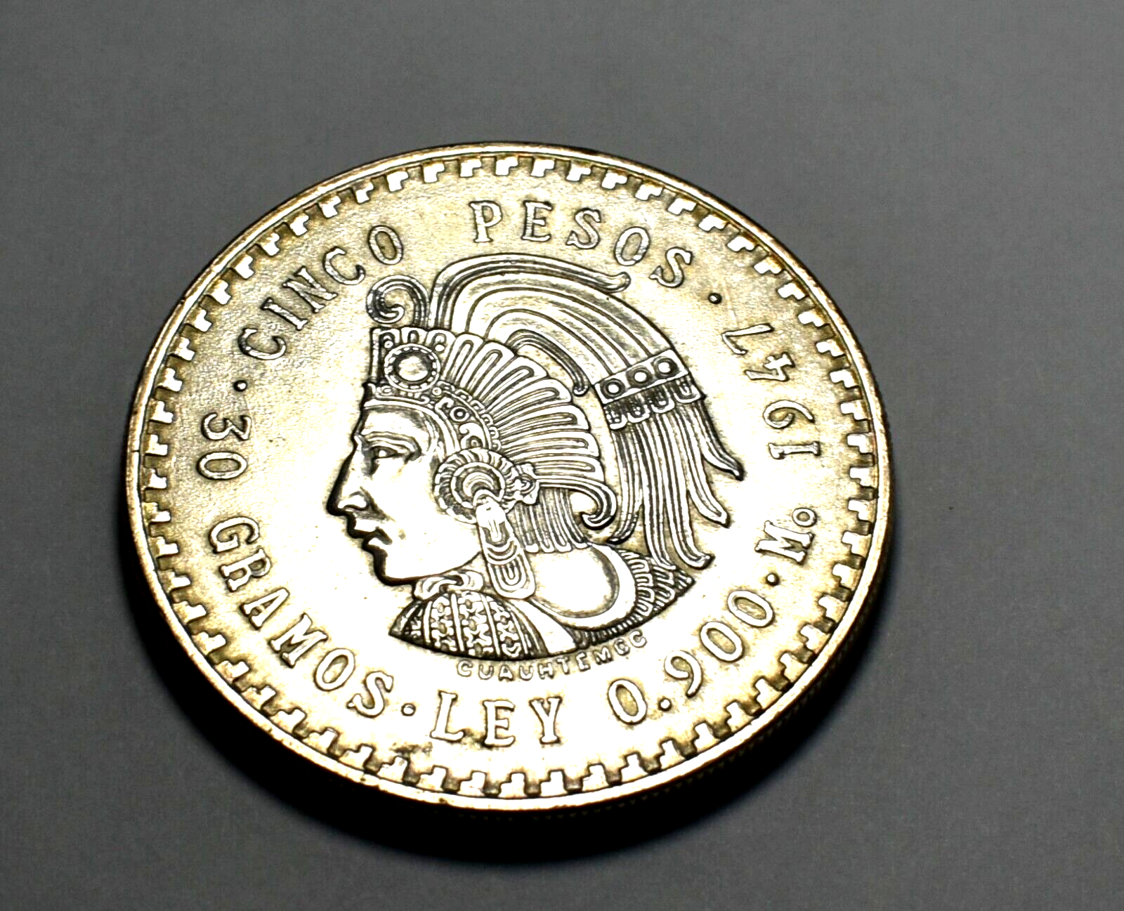 1947 MEXICO Aztec Chieftain CUAUHTEMOC Eagle Silver Coin Cino 5