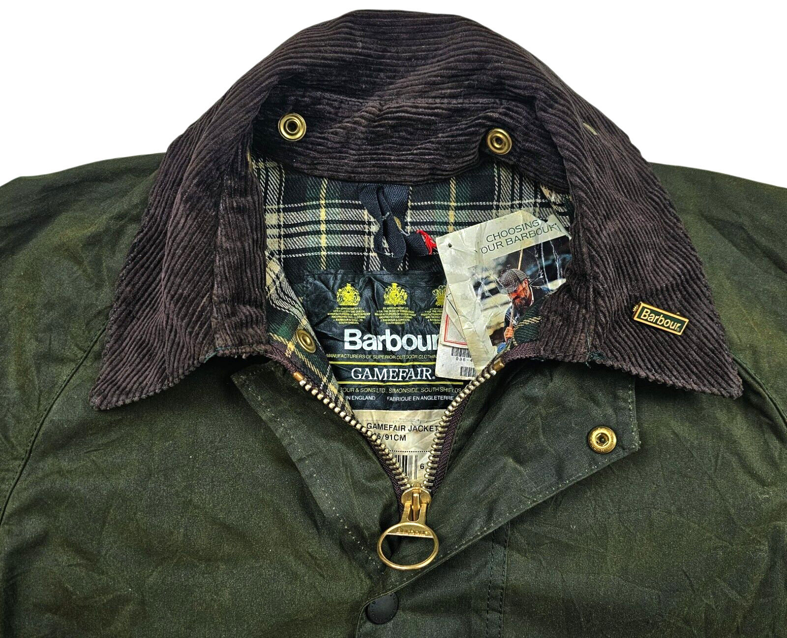 HOT VTG Men's BARBOUR @ A123 GAMEFAIR PARKA LINED OLIVE WAXED COAT