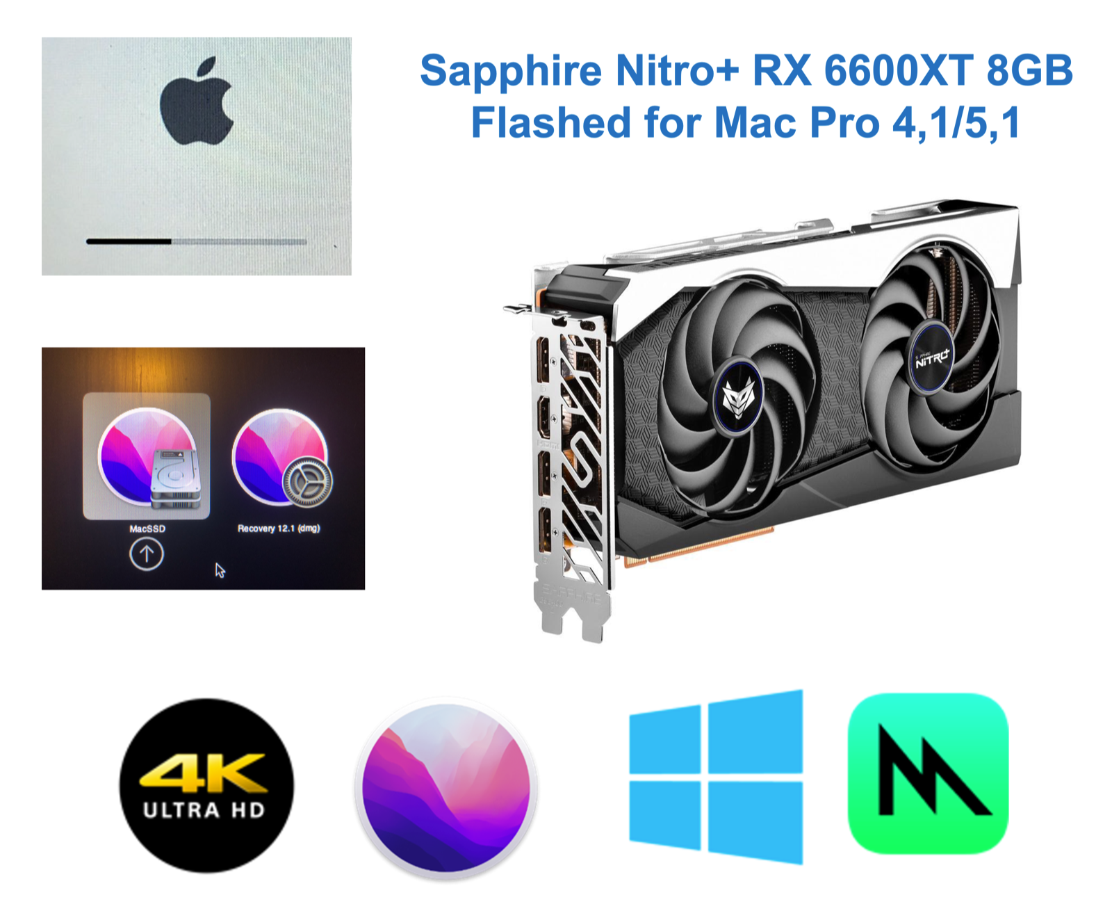 Sapphire RX 6600 XT 8GB Mac Pro 4,1 5,1 Metal native