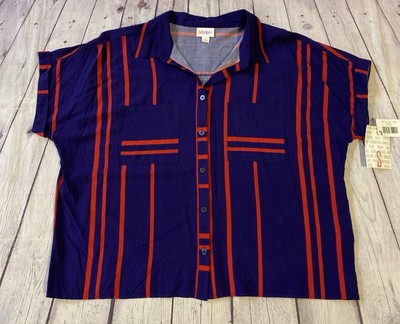 NWT Lularoe Amy Size Small Boxy Top Red & Blue Stripe Button Down Shirt NEW