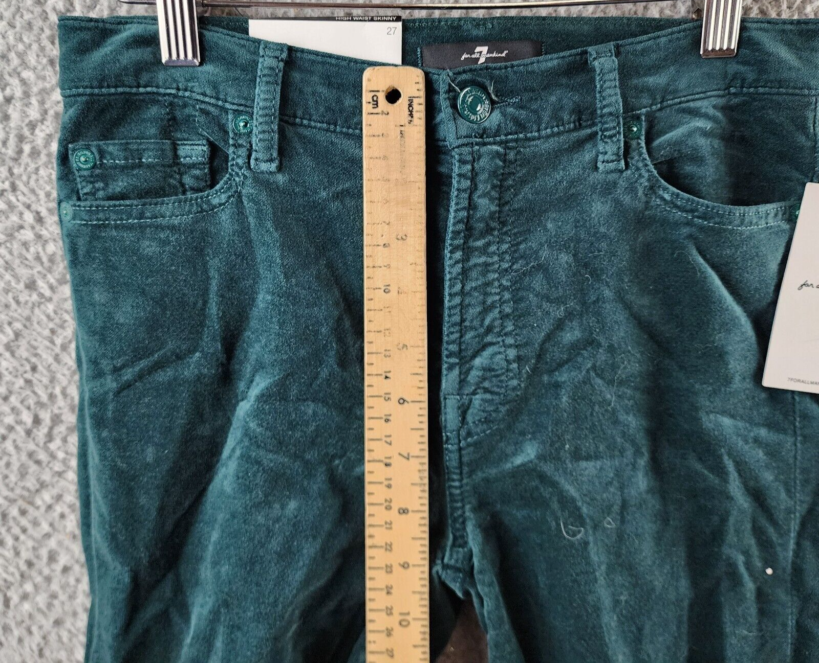 7 For All Mankind High Rise Velvet Skinny Leg Jeans Women's 27 Pine Button Zip - Picture 8 of 18