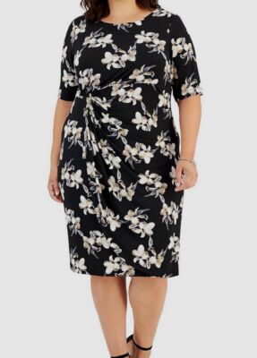 $79 Connected Apparel Women's Black Floral Mini Sheath Dress Plus Size 20W