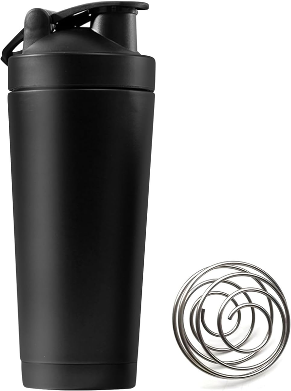 740 Ml Shaker Bottle with Matte Black Finish,Stainless Steel Protein Shaker with