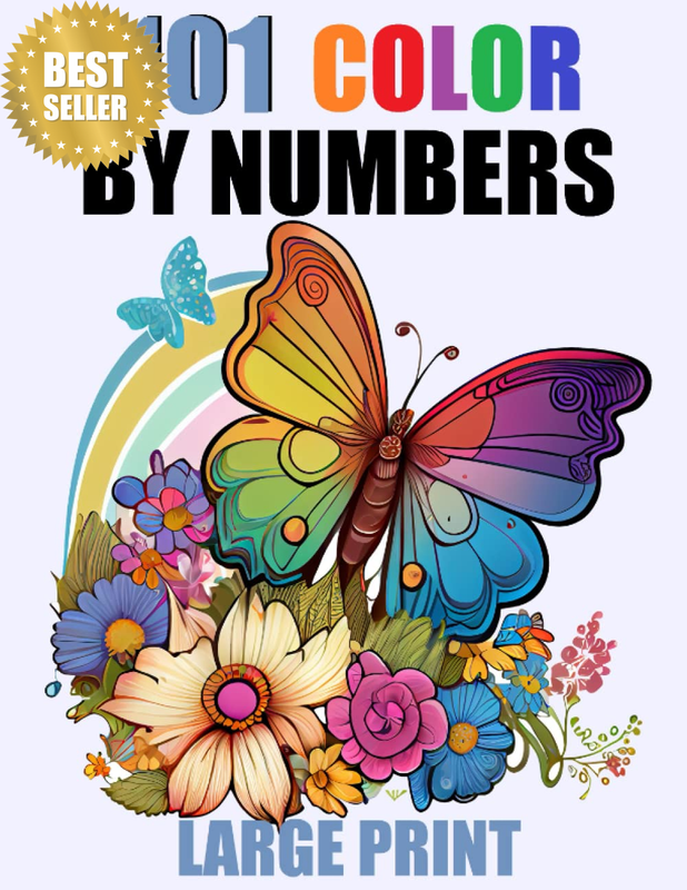 101 Large Print Color by Number Coloring Book: Easy Fun Coloring Pages of Flower