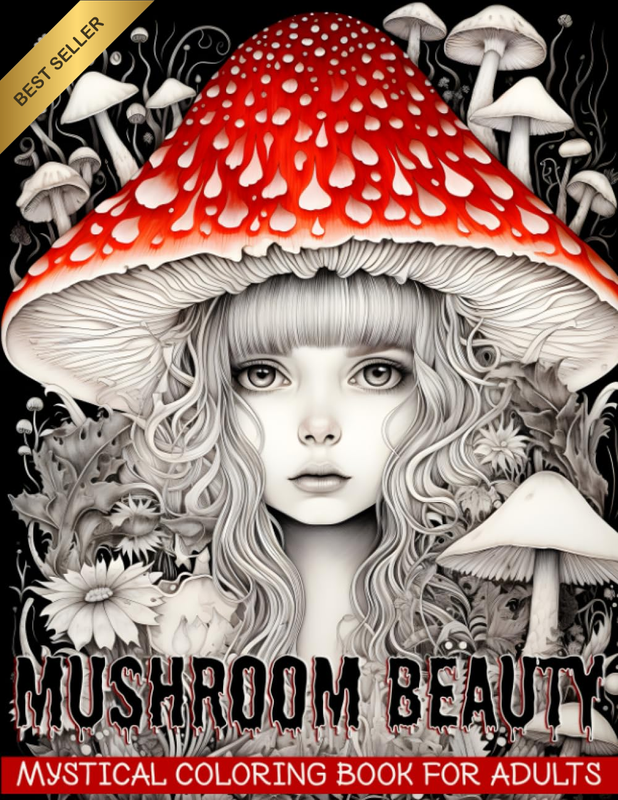 Grayscale Mushroom Beauty Mystical Horror Coloring Book Adults Creepy